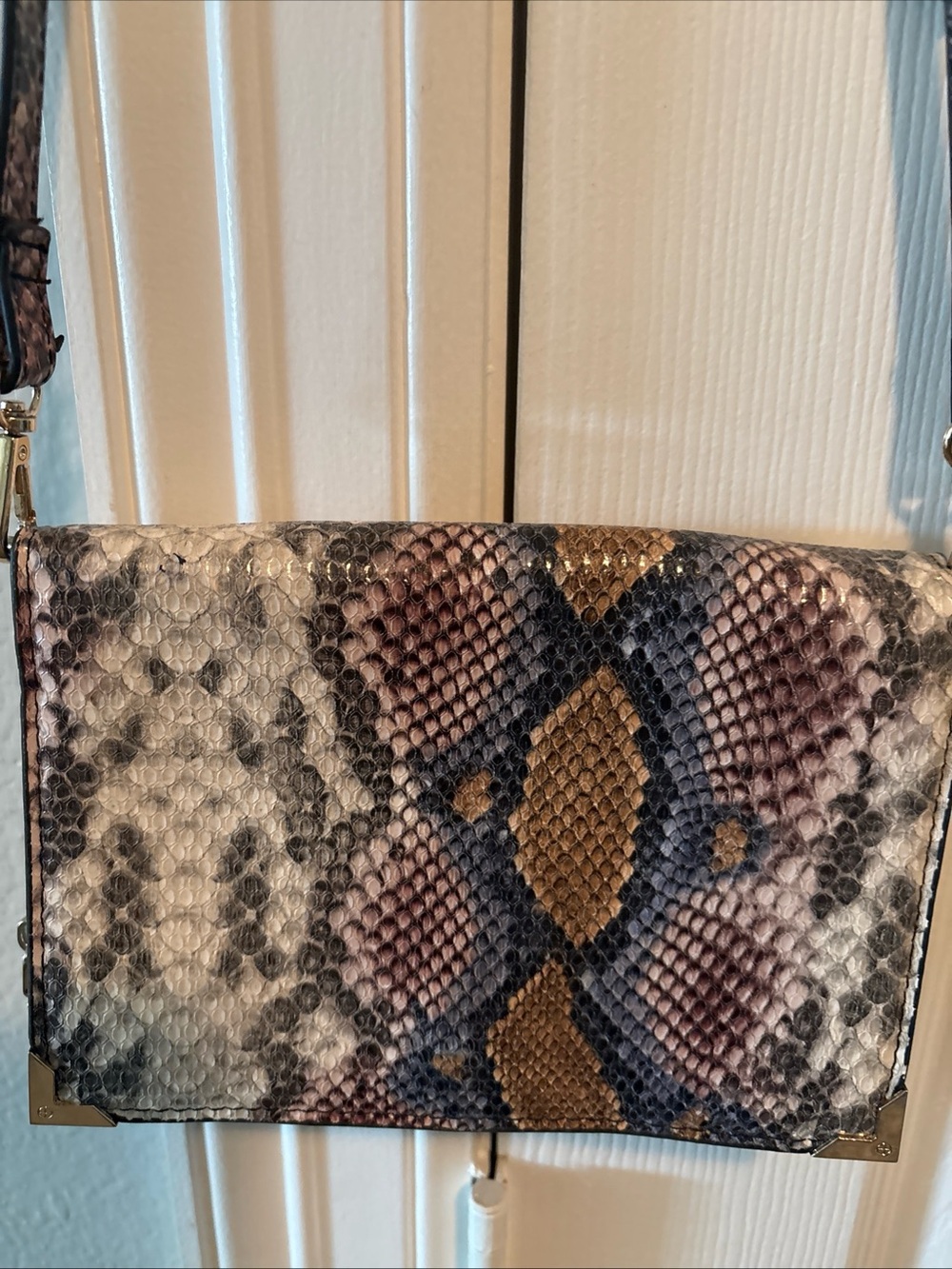 Python-Print Crossbody Bag in Brown, Blue & Pink